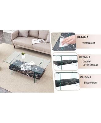 Streamdale Modern Two-Tier Coffee Table Glass and Marble Pattern