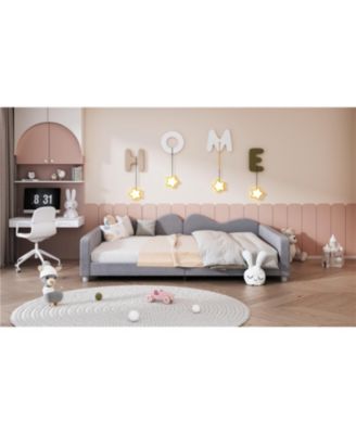 Full size Upholstered Daybed, Sherpa Fabric Sofabed with Cloud-Shaped Backrest, No Box-spring Needed