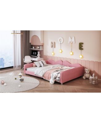 Full size Upholstered Daybed, Sherpa Fabric Sofabed with Cloud-Shaped Backrest, No Box-spring Needed