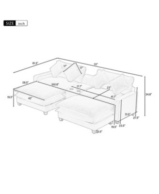 Chenille Sectional Sofa w/Ottomans USB Cup Holders & Storage