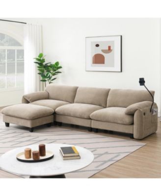 108" Modular Sectional Sofa Wide Seat USB Charger Ottoman