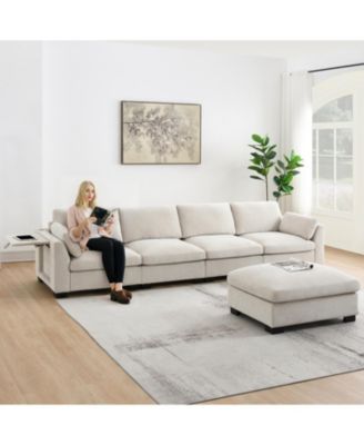 130'' Modular Sectional Sofa with Folding Table and Charging
