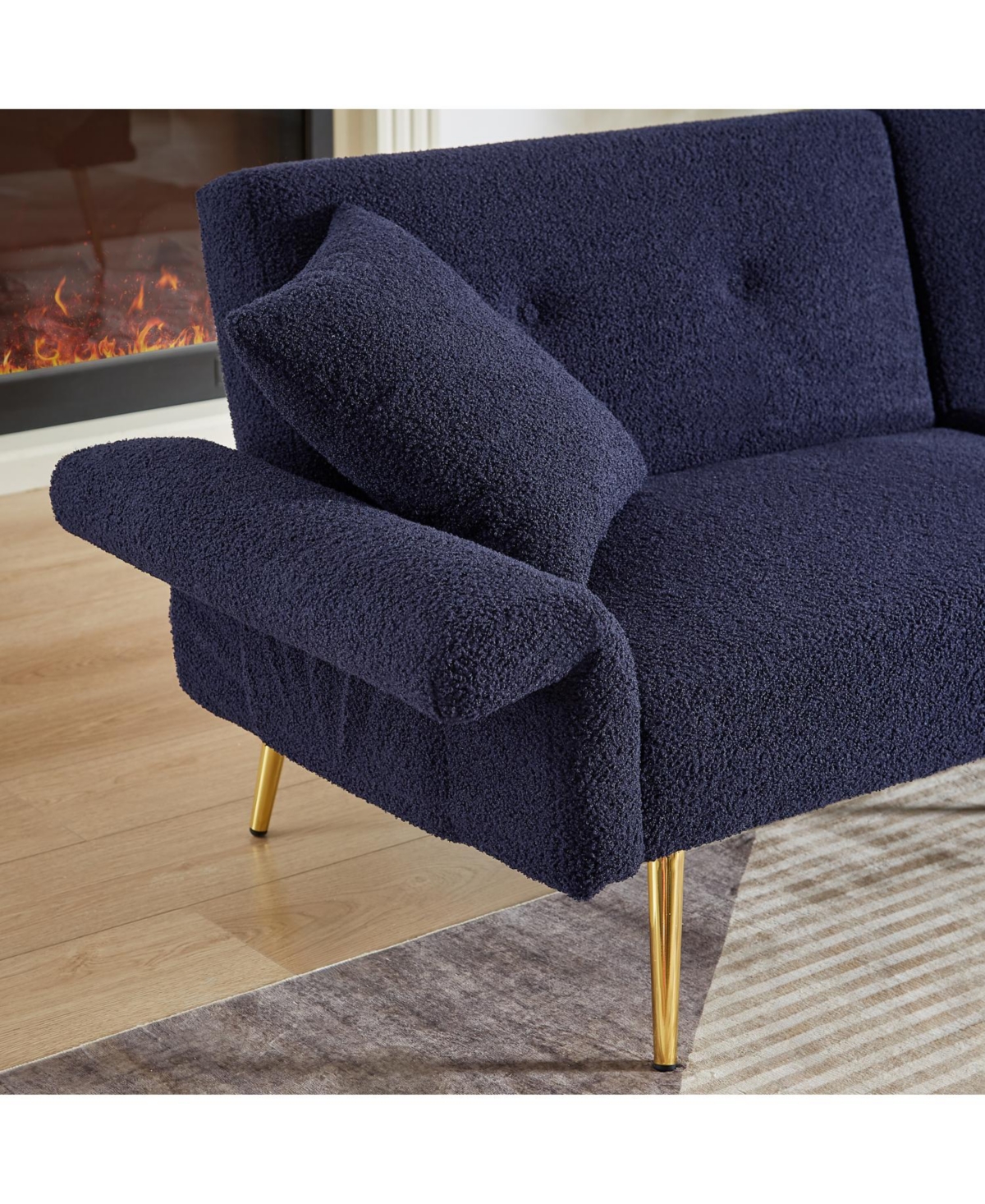 Streamdale Furniture Teddy Upholstered Loveseat Sleeper Sofa - Dark Blue