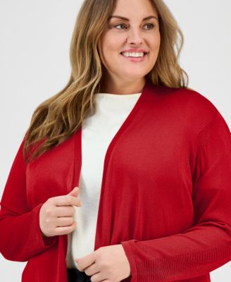 Plus Size Open-Front Stitch-Detail Sweater