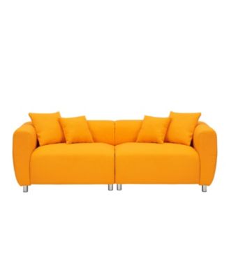 89" Yellow Sofa with Metal Legs & Pillows