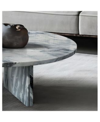 Blue Gray Marble Coffee Table - 27.6 Inch