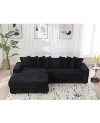 Oversized Corduroy L Shaped Sofa with Chaise & 8 Pillows