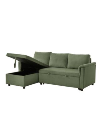 Corduroy Sleeper Sectional Sofa with Storage Chaise - Green