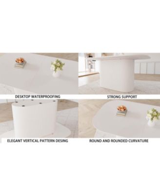 63" Cream MDF Dining Table Striped Legs