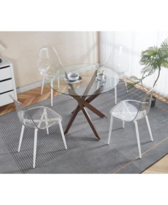 Modern Glass Dining Table Walnut Metal Legs