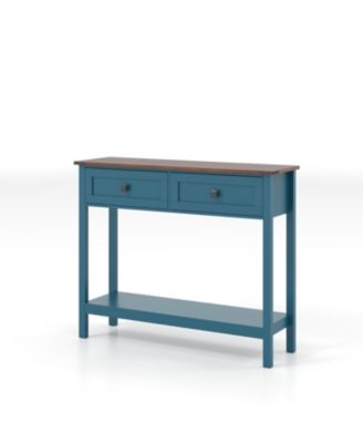 Farmhouse Console Table - 2 Drawer & Shelf - Pagoda Blue