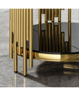 Black Glass Top Gold Round Side Table