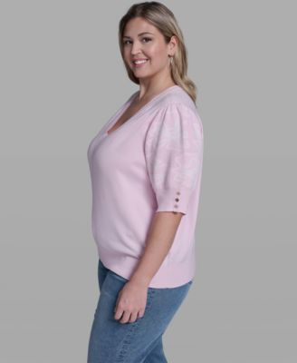 Plus Size Floral Printed Sleeve Sweater