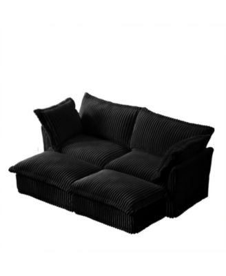 Black Corduroy 2-Seater Sofa with Ottomans