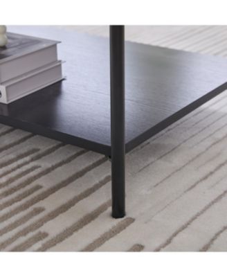 Upholstered Ottoman Coffee Table with Storage Shelf - Beige