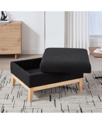 33.86" Square Storage Ottoman/Coffee Table - Black Boucle