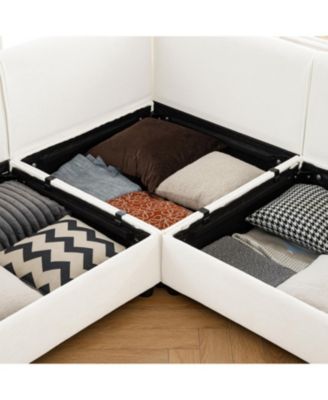 White Chenille Sofa with Storage & Ottoman