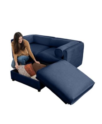 Blue Chenille 2-Seater Sofa with Ottoman Storage