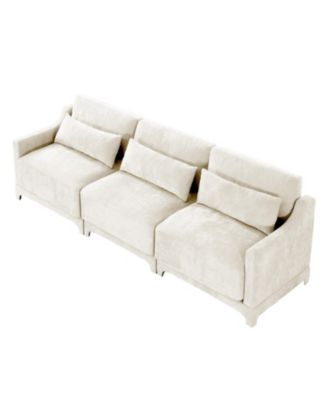 Beige Chenille 3-Seater Sofa with Lumbar Pillow
