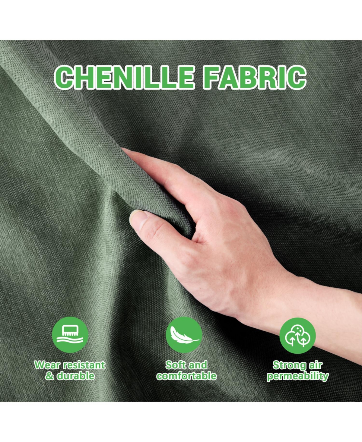 Streamdale Furniture Chenille Sofa Lumbar Pillow Solid Wood Green