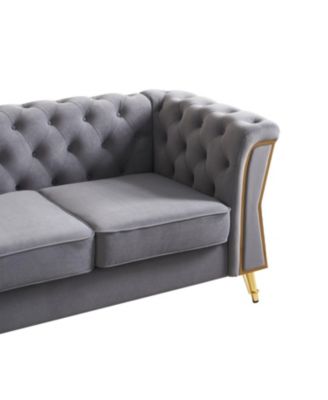 Modern Tufted Velvet Sofa 87.4 inch for Living Room Light Grey Color