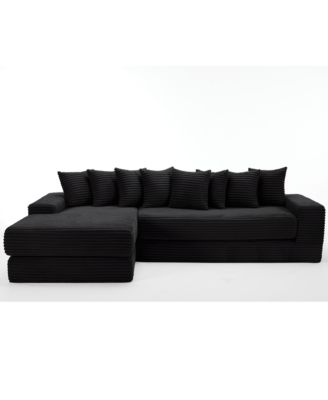 Oversize Cloud Sectional Couch, L-Shape Sofa Bed, 8 Pillows, Corduroy, Black