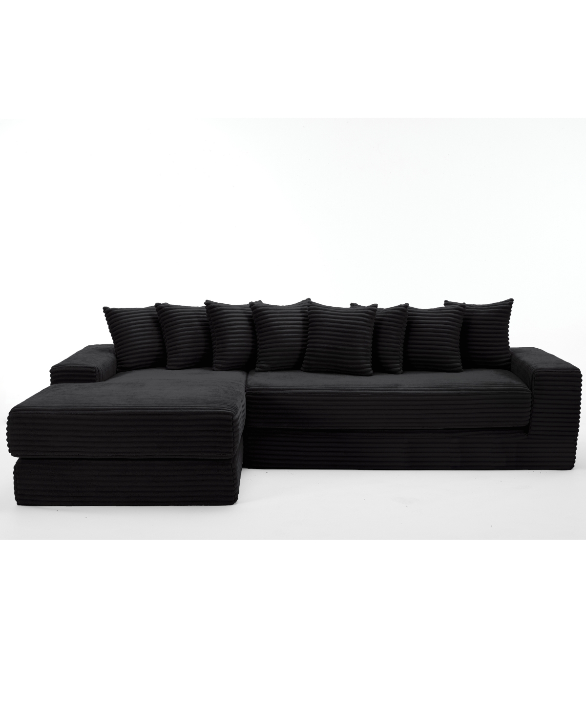 Streamdale Furniture Oversize Cloud Sectional Couch, L-Shape Sofa Bed, 8 Pillows, Corduroy, Black
