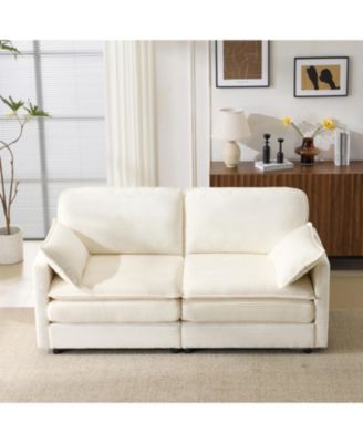 69" Plush Cloud Loveseat- Modular Sofa w/ Beige Chenille Cushions & Throw Pillows