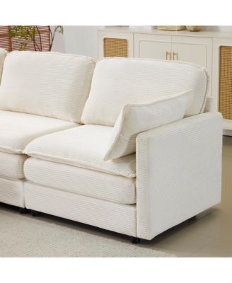 Streamdale Plush Cloud 3 Seater Sofa & Ottoman - Beige Chenille Cushions & Throw Pillows