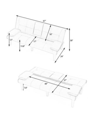 67" Black PVC Multifunctional Sofa Bed with Foldable Design & Cup Holder
