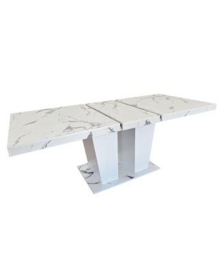 Extendable White Faux Marble Dining Table