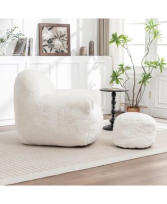 Comfy Faux Fur Bean Bag Chair w/ Footstool