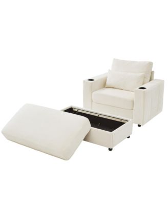 Modern Armchair Chaise Lounge Sofa with Ottoman, USB Ports & Cup Holders