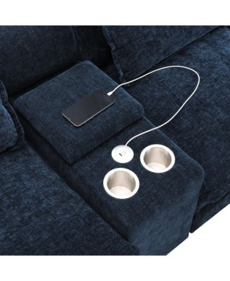 Modern U-Shaped Sectional Sofa with Console, USB, Chenille Cloud Couch