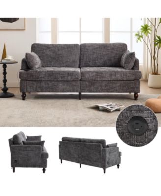 Modern Chenille 2-Seater Sofa w/ LED, USB & Storage