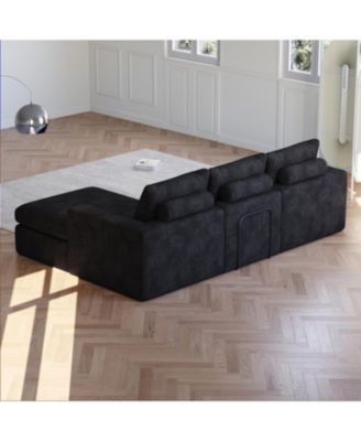 99" Corduroy Sectional Sofa with Chaise & 3 Pillows