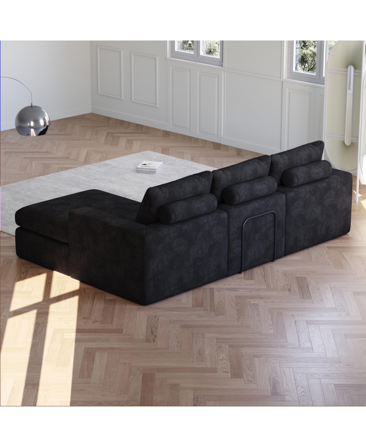 Streamdale Furniture 99" Corduroy Sectional Sofa with Chaise & 3 Pillows