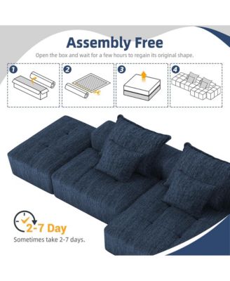 Modern Oversized Chenille Sectional Sofa with Ottoman & Pillows