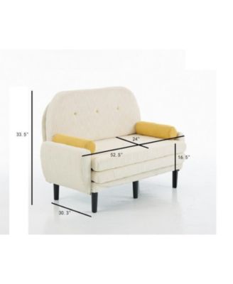 Ivory Corduroy Loveseat Sofa Bed with Storage & USB