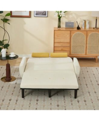 Ivory Corduroy Loveseat Sofa Bed with Storage & USB