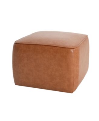Streamdale Upholstered Square PU Leather Ottoman, Tan