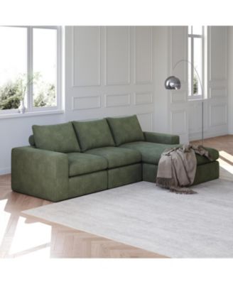 99" Corduroy Sectional Sofa with Chaise & 3 Pillows