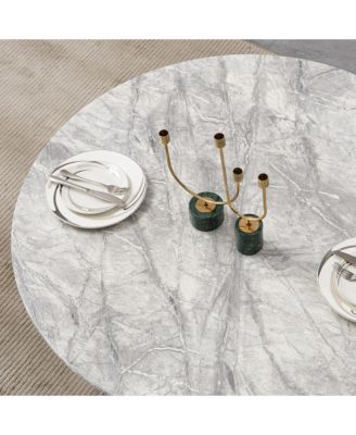 47" Round Faux Marble Dining Table, Gold Base