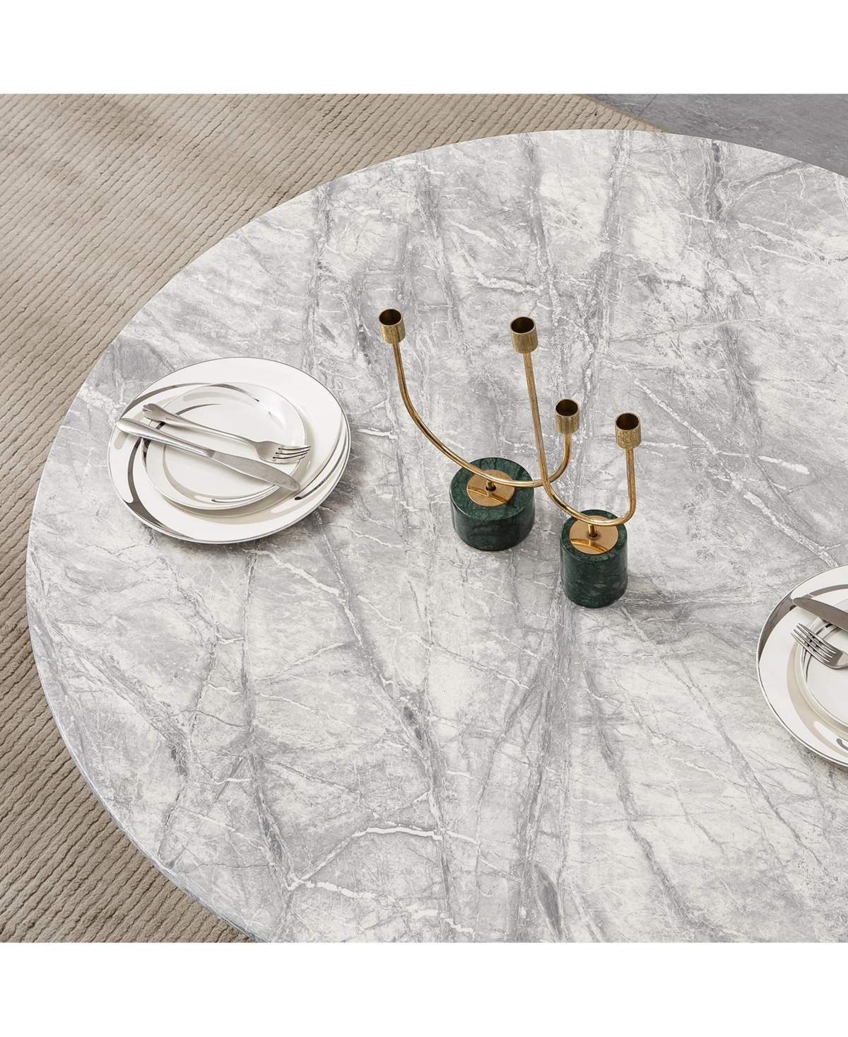 Streamdale Furniture 47" Round Faux Marble Dining Table, Gold Base