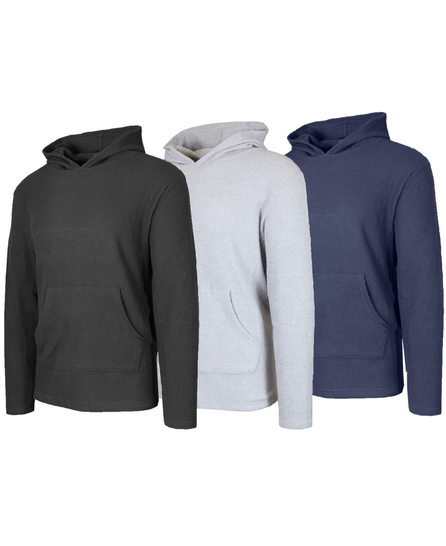 Мужские худи Blue Ice Waffle Knit Thermal Pull-On, 3-Pack, цвет: Чёрный / Меланжевый серый — фото 1