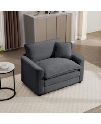 Grey Corduroy Deep Seat Chair with Pillow