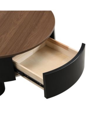 Round Nesting Coffee Table Set w/ Drawer, Black, Large- 27.56", Small- 19.69