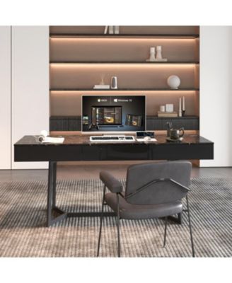 Modern Black 70.87" Computer Desk, Study & Work Desk, Y-Shaped Metal Legs