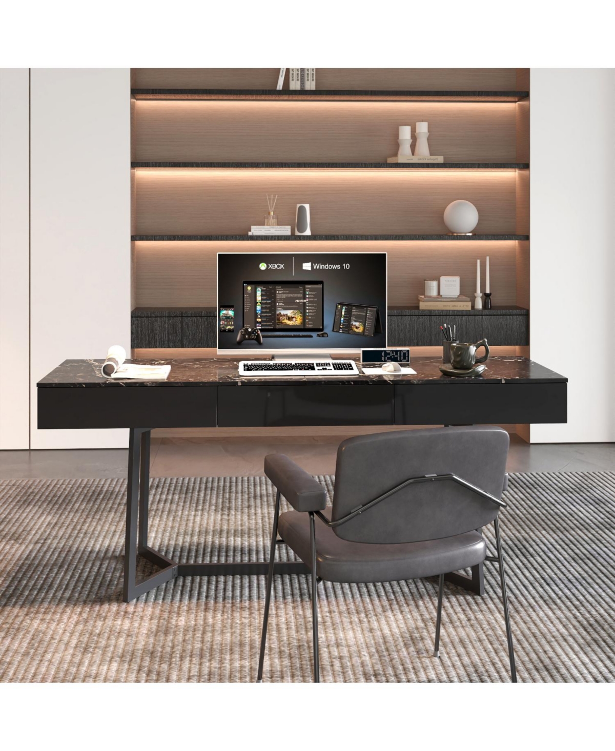 Streamdale Furniture Modern Black 70.87" Computer Desk, Study & Work Desk, Y-Shaped Metal Legs