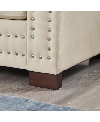 Modern Velvet Loveseat with Silver Nails - Apricot